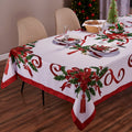 Christmas Ribbon Tablecloth (60 x 102 Inch) for 6 Foot Rectangle Tables, Heavy Duty Fabric, Stain Proof Xmas Ribbon
