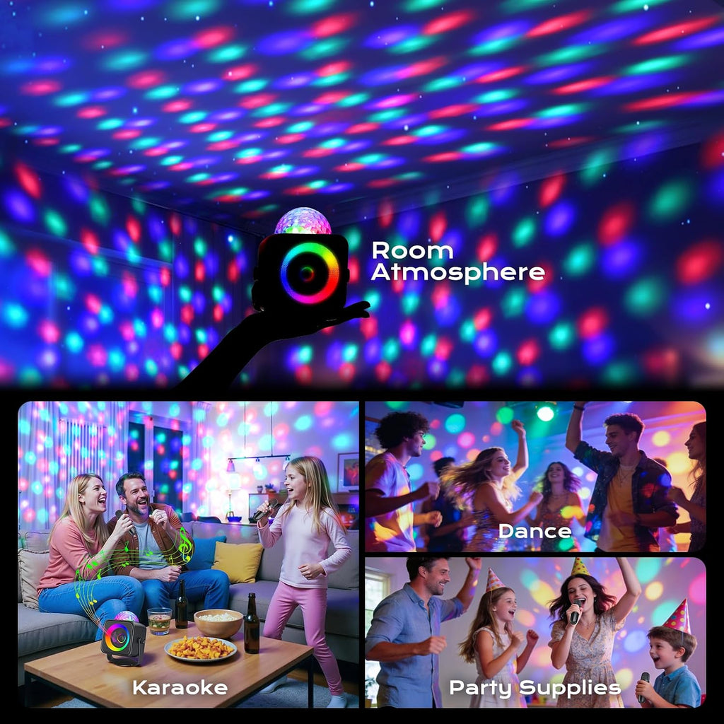 Portable Karaoke Microphone Machine: Bluetooth Karaoke Speaker with Disco Light Wireless Microphones for Adults Kids