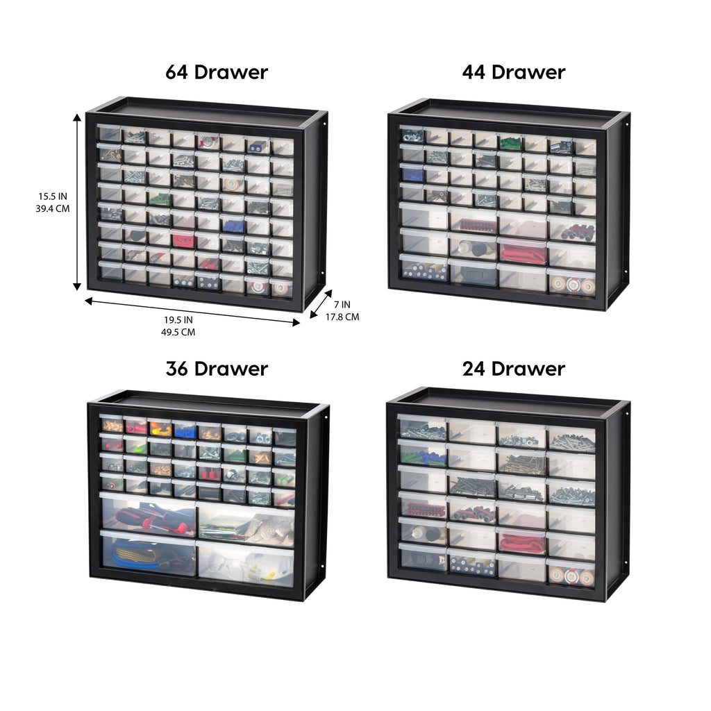 64-Drawer Screw Organizer, Hardware Storage, Made in USA, Black