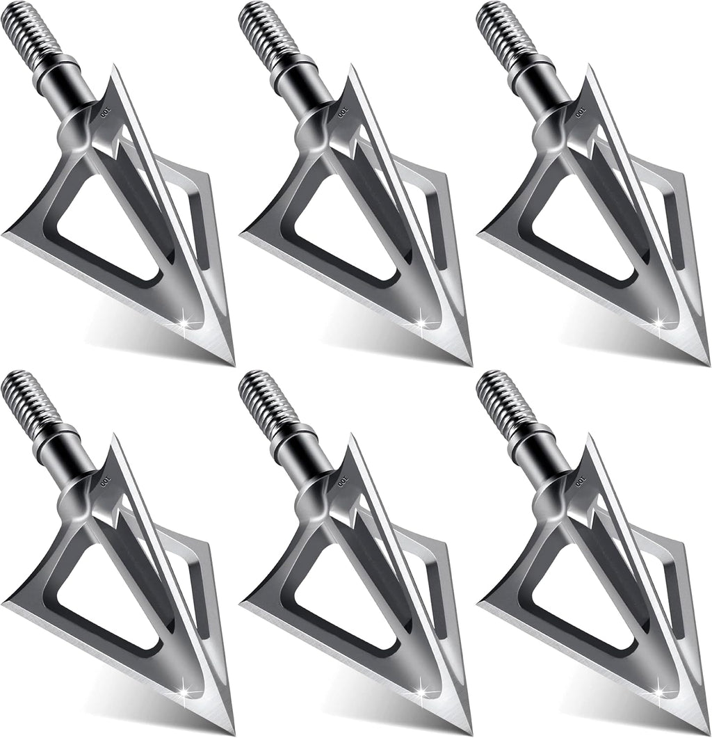 6-Pack 420 Stainless Steel Fixed Blade Broadheads 100 Grain 1-1/8" Cut Premium Solid Arrow Tip for Archery Hunting
