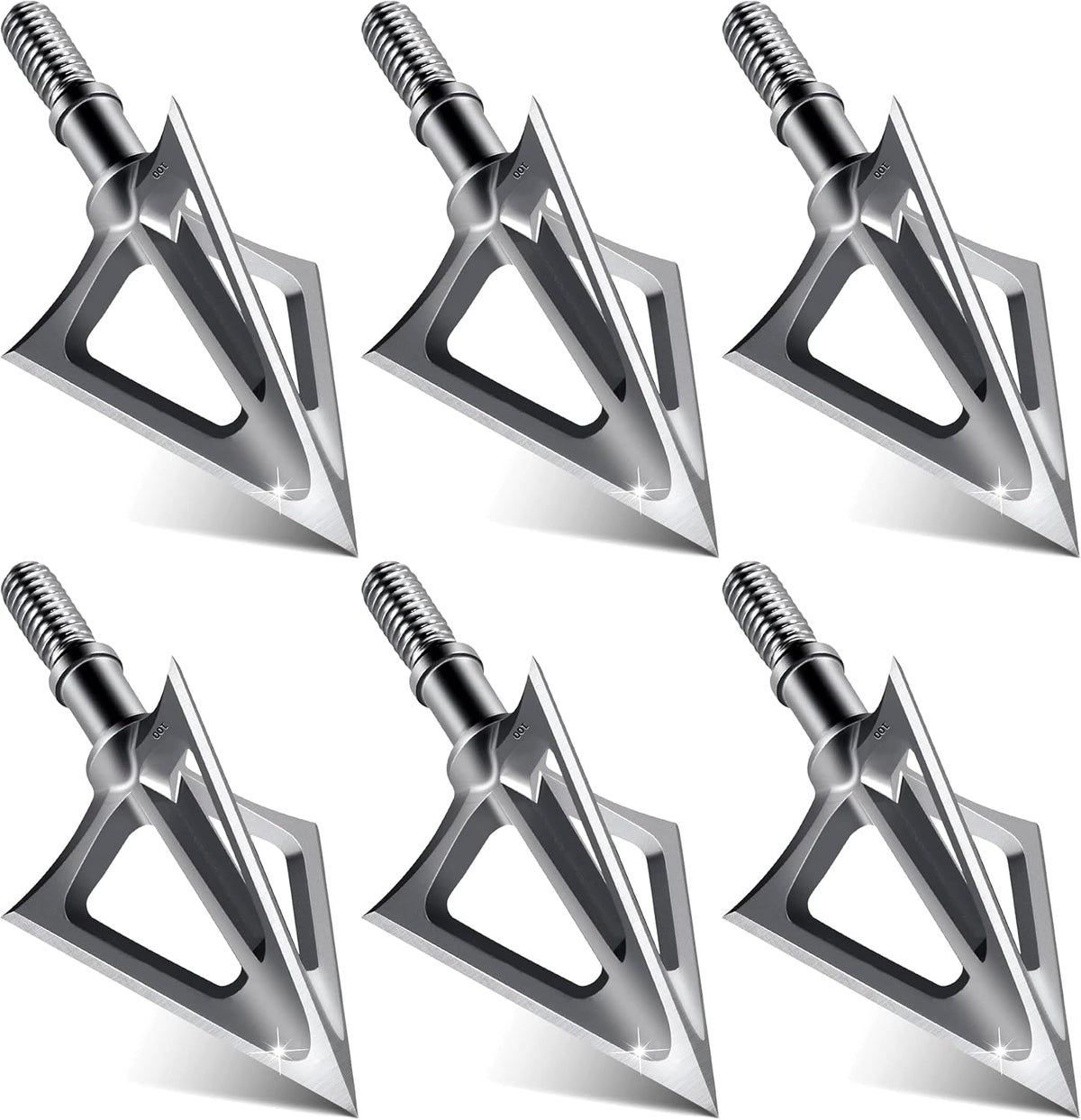 6-Pack 420 Stainless Steel Fixed Blade Broadheads 100 Grain 1-1/8" Cut Premium Solid Arrow Tip for Archery Hunting