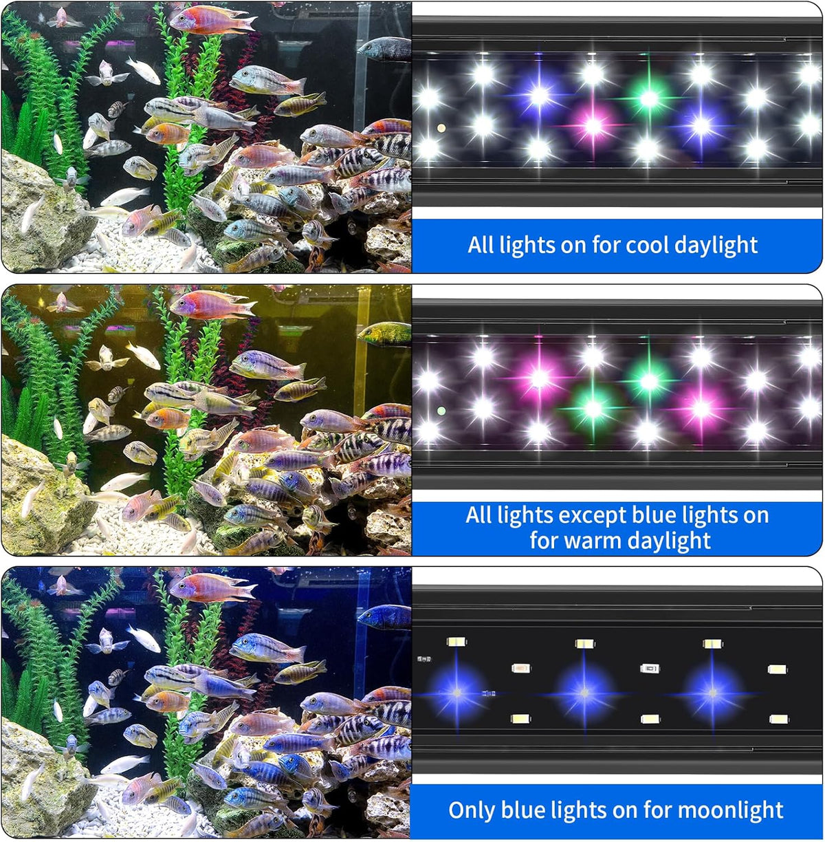 LED Aquarium Light for 12 Inch Fish Tank, Auto On Off with Timer, Full Spectrum, Adjustable Brightness, Daylight
