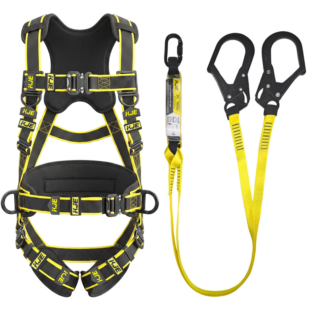 Safety Harness Fall Protection Kit, w/6FT 2 Leg Shock Absorbing Lanyard