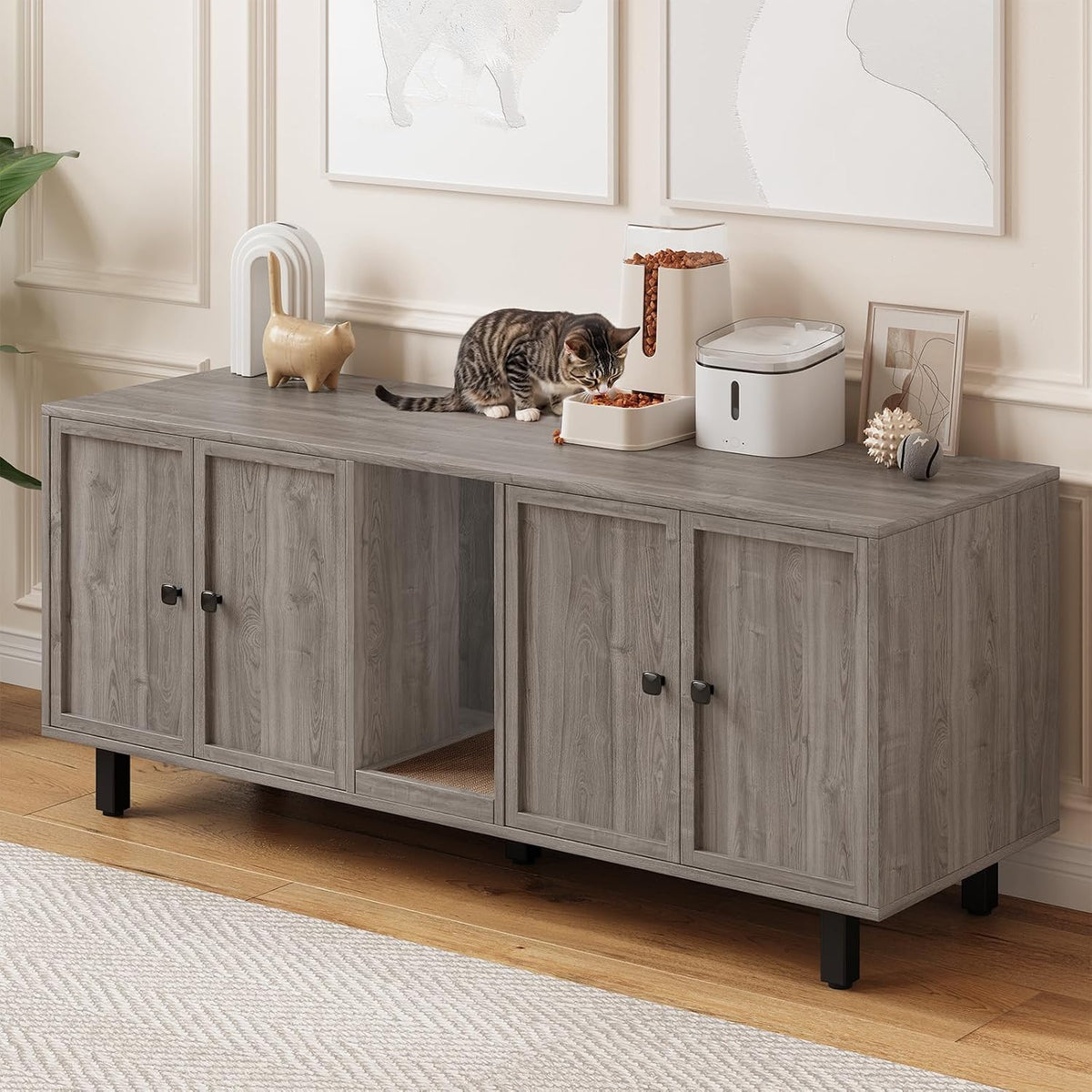59 Inches Cat Litter Box Enclosure for 2 Cats, Grey