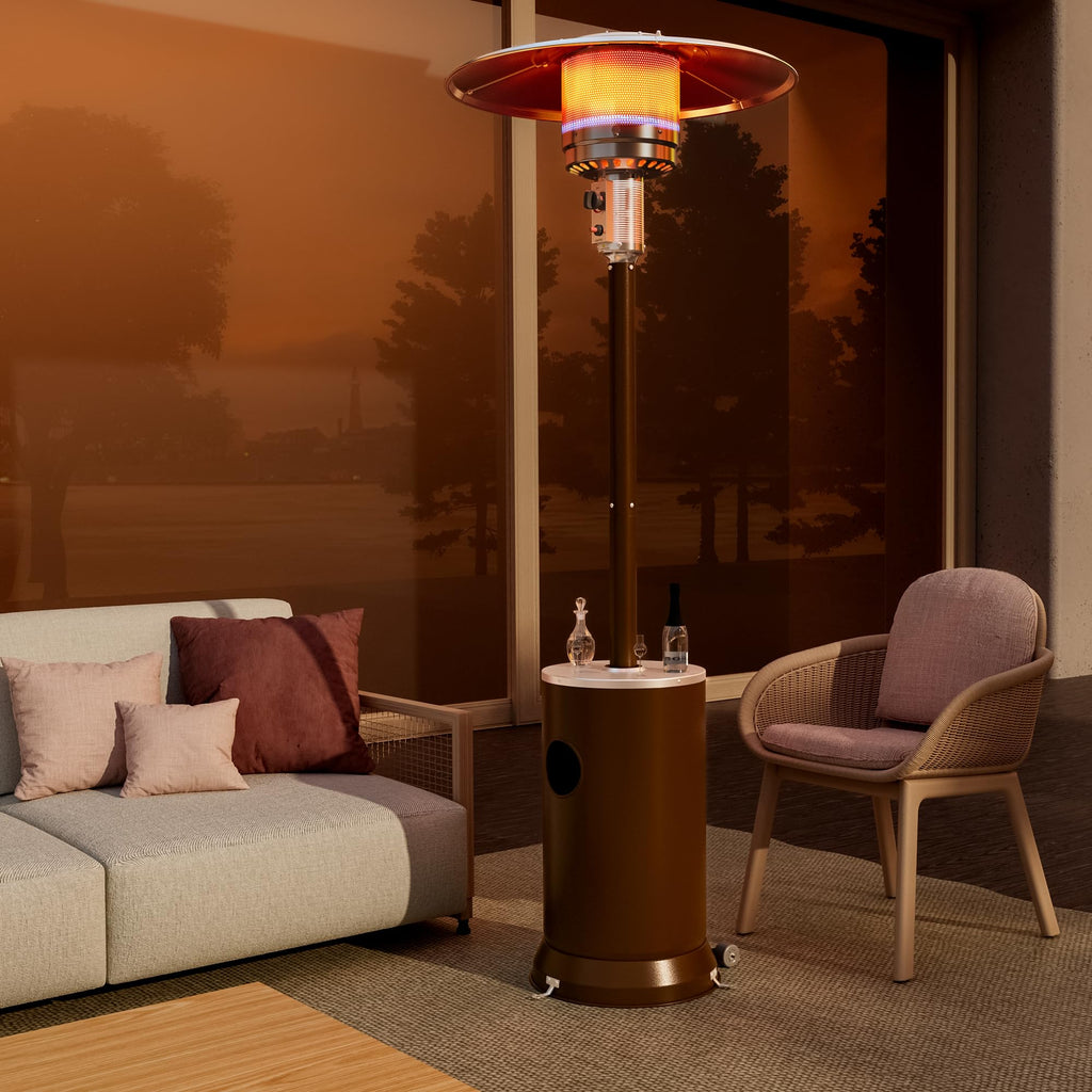 Outdoor Propane Patio Heater, 2-in-1 Table Design, Double-Layer Stainless Steel Burner, with Heavy-Duty Waterproof