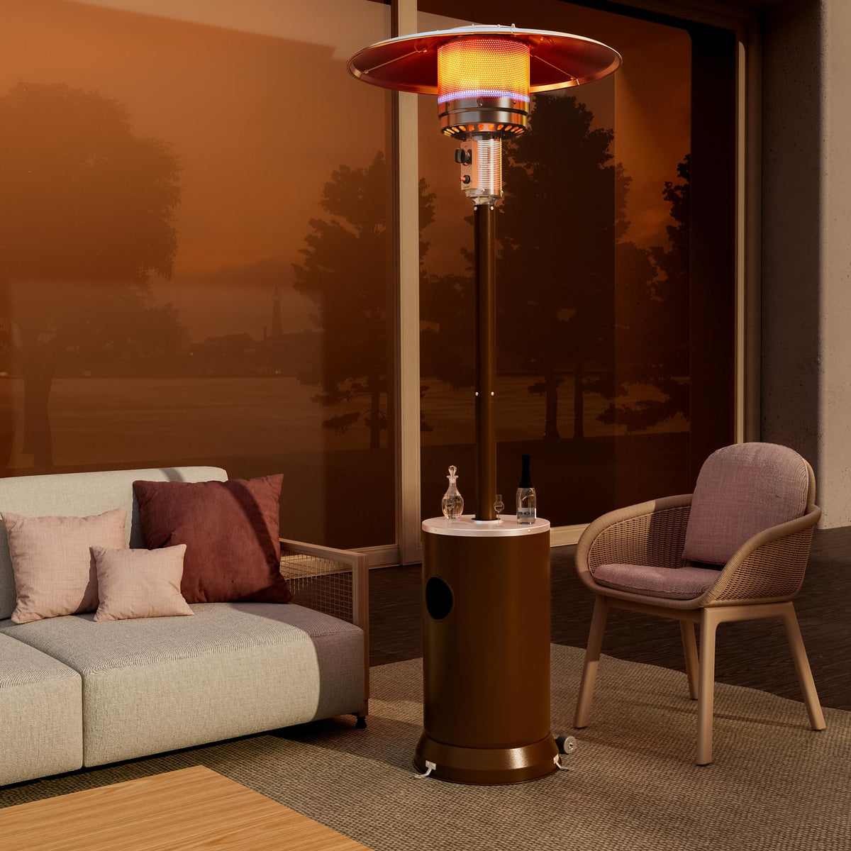 Outdoor Propane Patio Heater, 2-in-1 Table Design, Double-Layer Stainless Steel Burner, with Heavy-Duty Waterproof