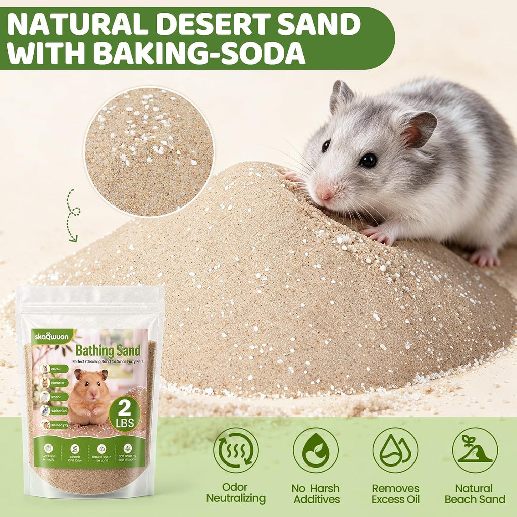 Hamster Sand Bath, Natural Desert Sand with Deodorizing Baking Soda, Odor Control Bathing Sand for Hamsters Gerbils
