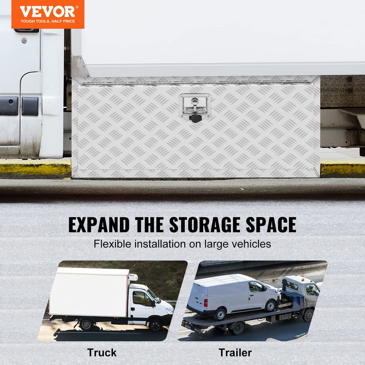 Underbody Truck Box, 36"×14"×16" Pickup Storage Box, Heavy Duty Aluminum Diamond Plate Tool Box with Lock and Keys