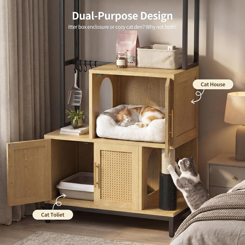 Cat Litter Box Enclosure with Cat Tree & Storage Shelf, HCLB003N