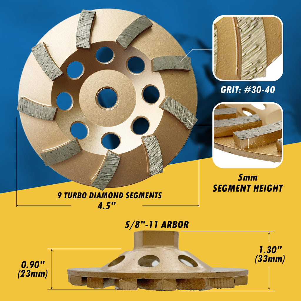 4.5" Diamond Grinding Wheel for Concrete Masonry 9 Segments 5/8"-11