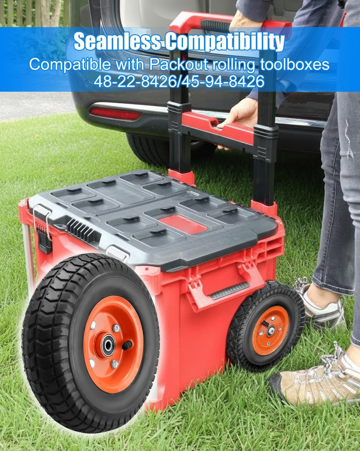 9Inch Replacement Wheel Kit Fit for Milwaukee Packout Rolling Tool Box
