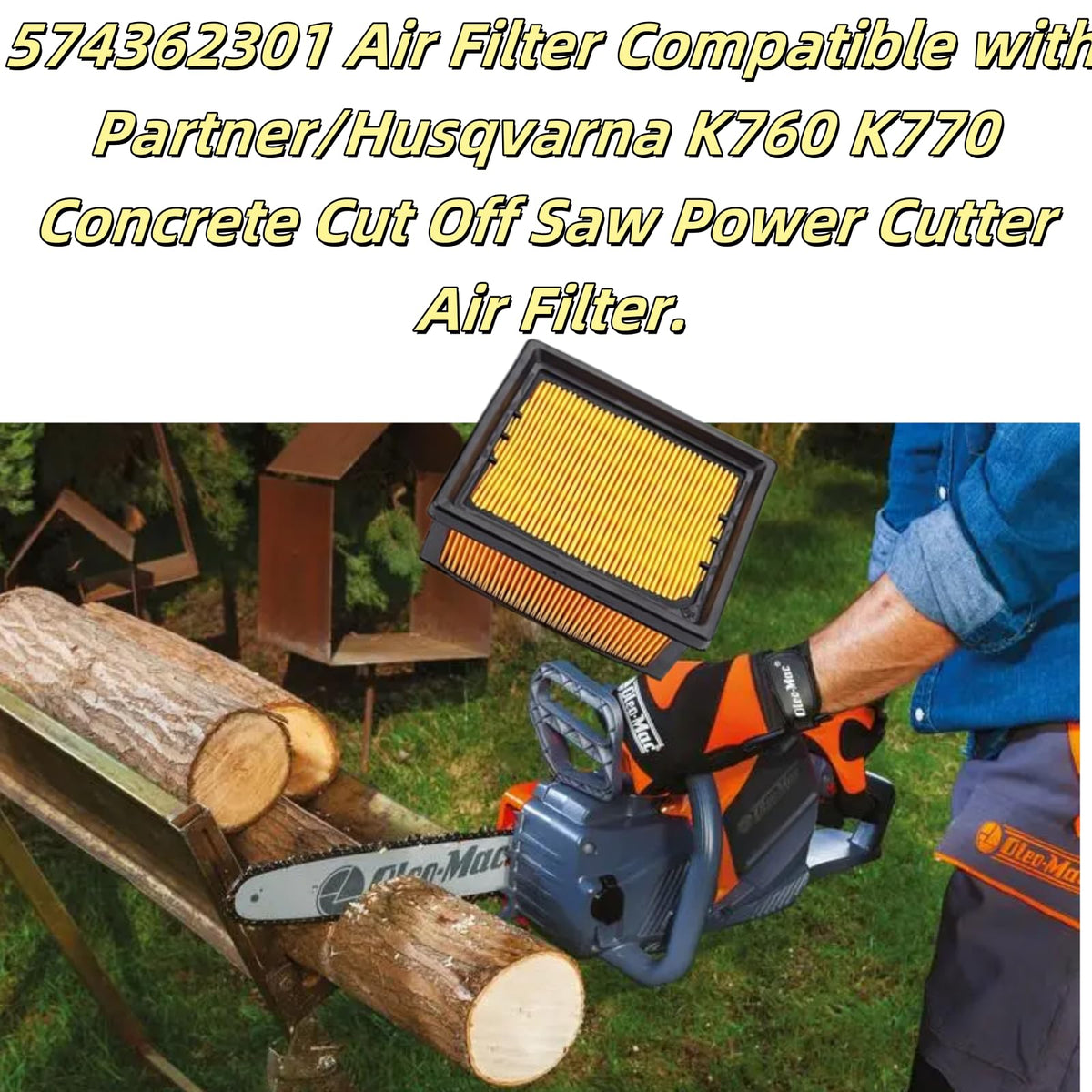 CAFEZAYO 574362302 Air Filter Tune Up Kit Compatible with Husqvana K760 K770 Concrete Cut Off Saw K 770 K 760 Power Cutter Parts, with Fuel Filter and Spark Plug, Replaces 574362301 506264101