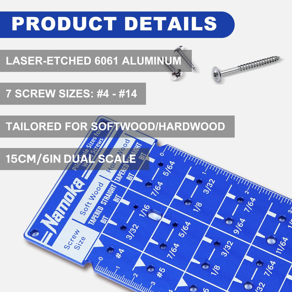 NAMOKA Screw Size Chart & Drill Bit Gauge, Laser-Etched 6061 Aluminum