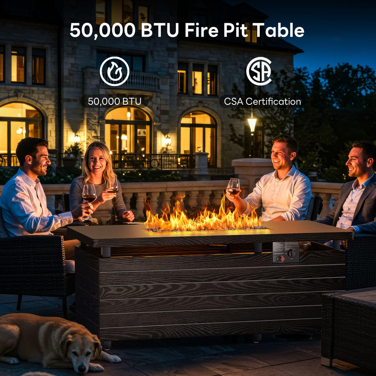 51” Outdoor Propane Fire Pit Table, 50000 BTU 4-in-1 Gas Fire Pits, Brown