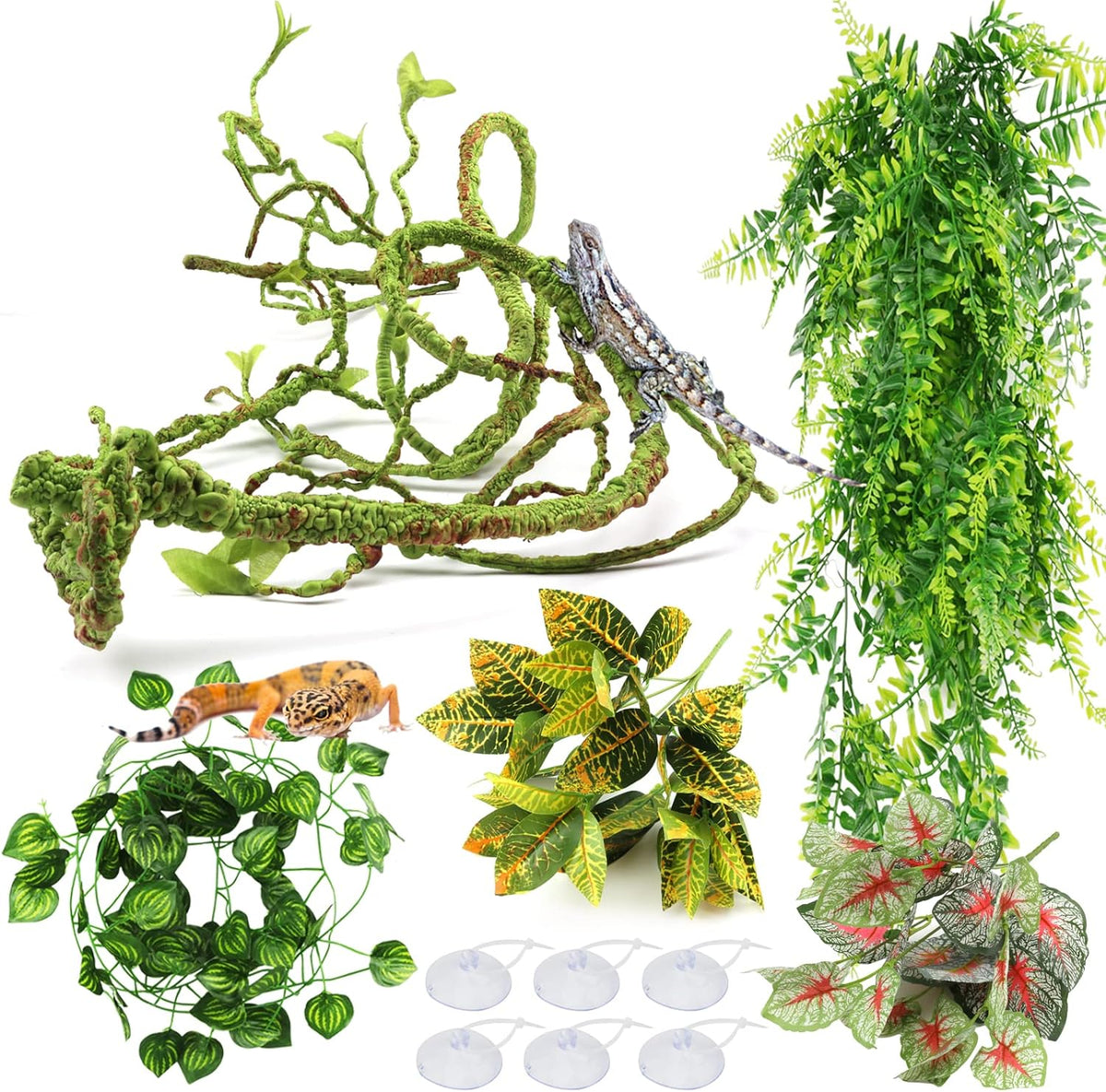 Reptile Plants, Terrarium Hanging Plant Vines Artificial Leaves Reptile Hide, Leopard Gecko Tank Accessories