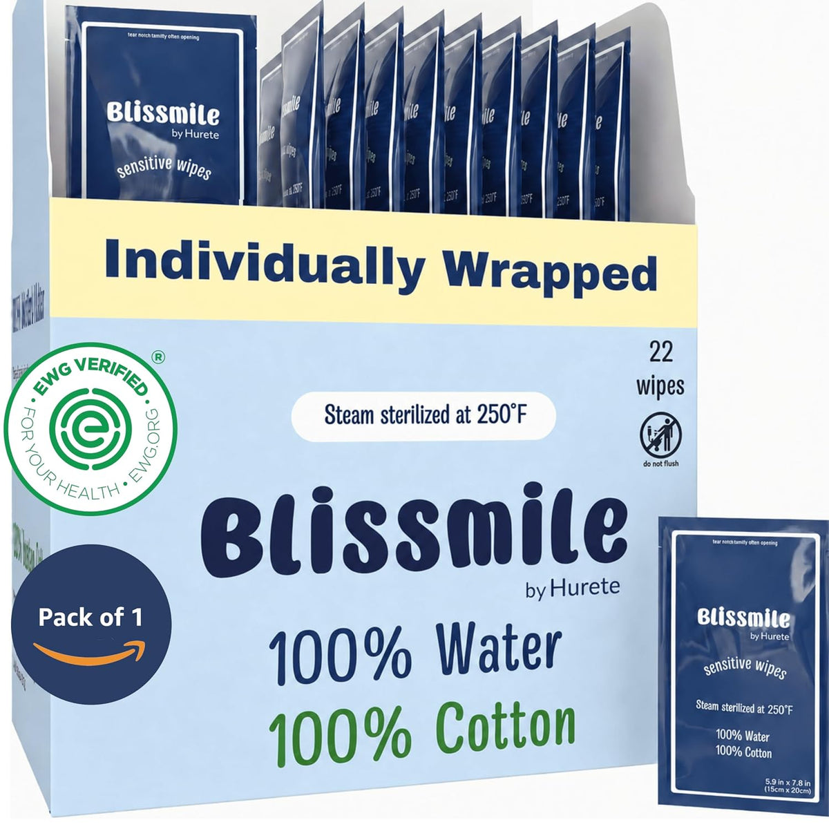 100% Water Wet Wipes, Individually Wrapped Travel Size - 22 ct