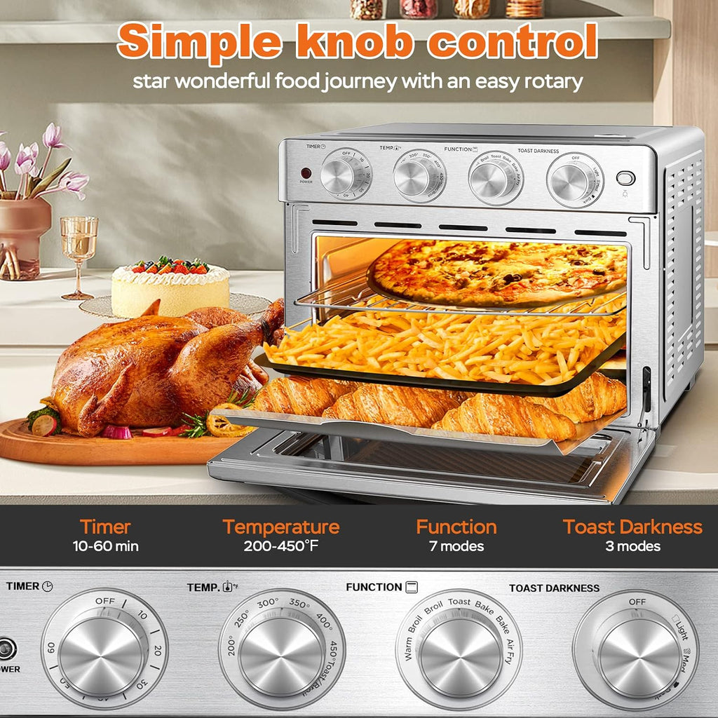 Air Fryer Toaster Oven 26 QT, Large AirFryer Convection Countertop Oven Combo with Easy Bake, Roast, Broil, Warm, 6
