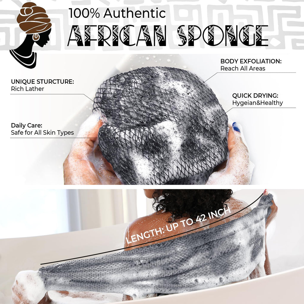 African Net Sponge Authentic - Exfoliating Body Scrubber Bath Sponge - Washcloth Back Scrub for Shower Body
