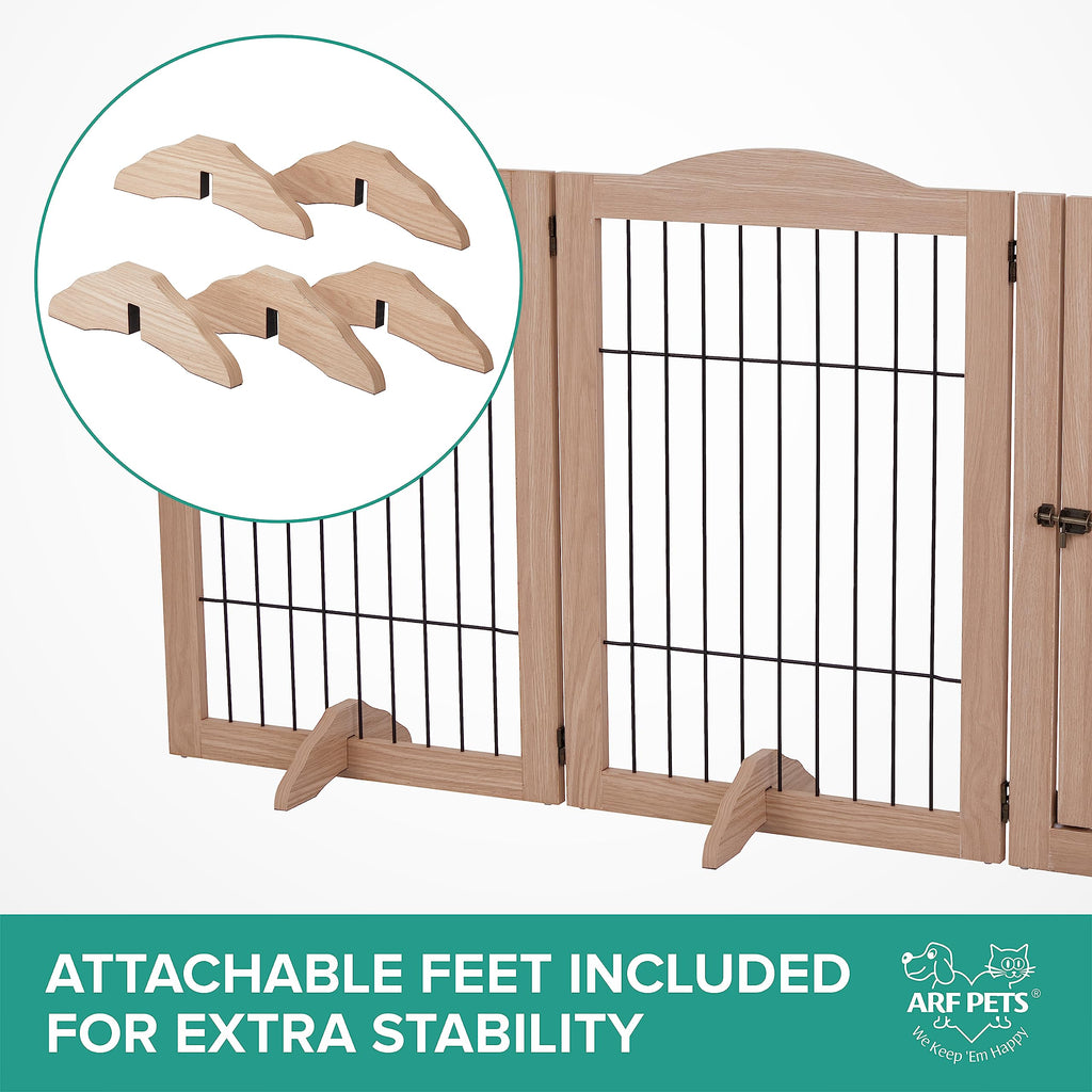 Freestanding Solid Wood 360° Configurable Pet & Dog Barrier Gate with Walk-Through Swing Door for Wide Indoor Openings, Hallways & Stairs
