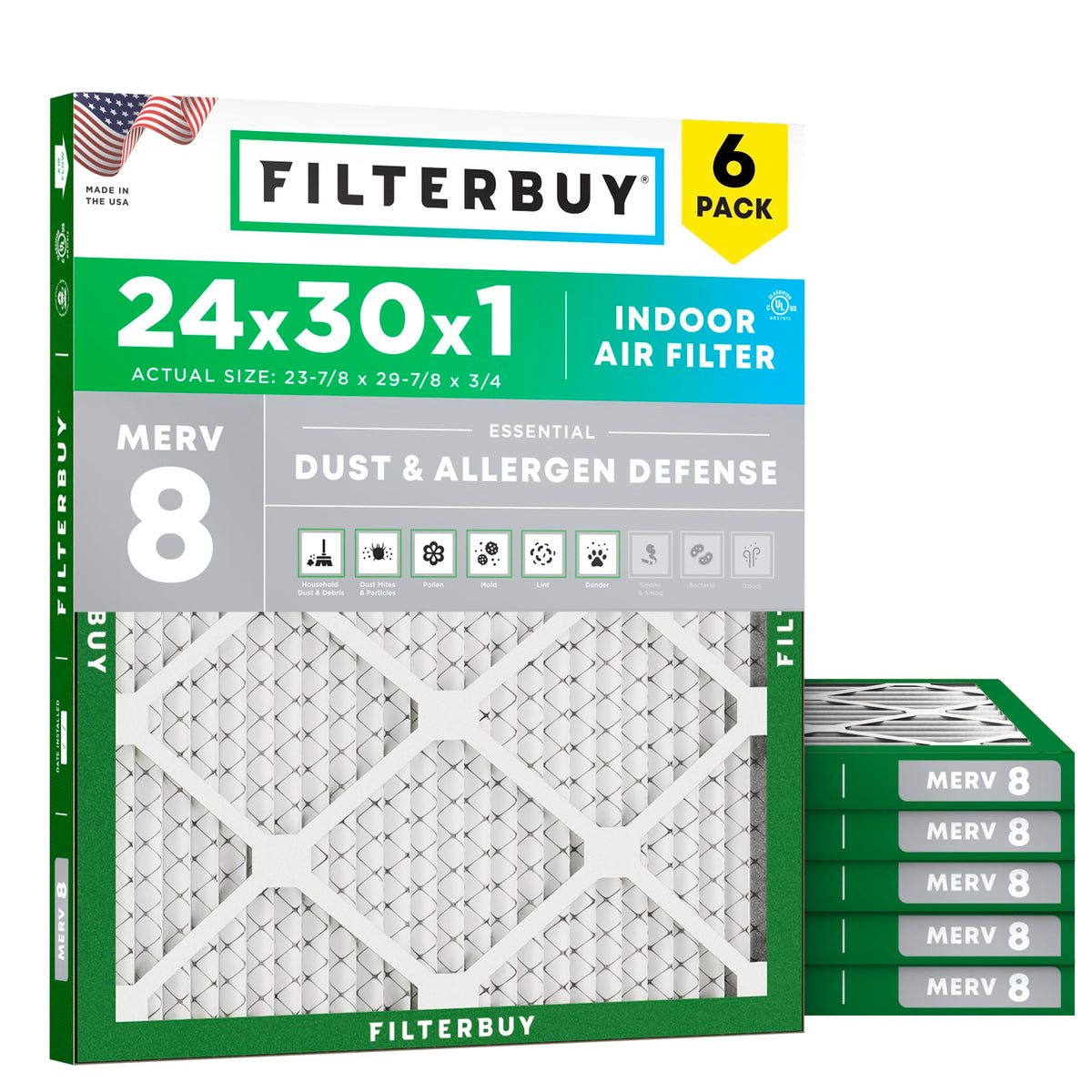 24x30x1 Air Filter MERV 8 Dust & Allergy Defense (6-Pack)