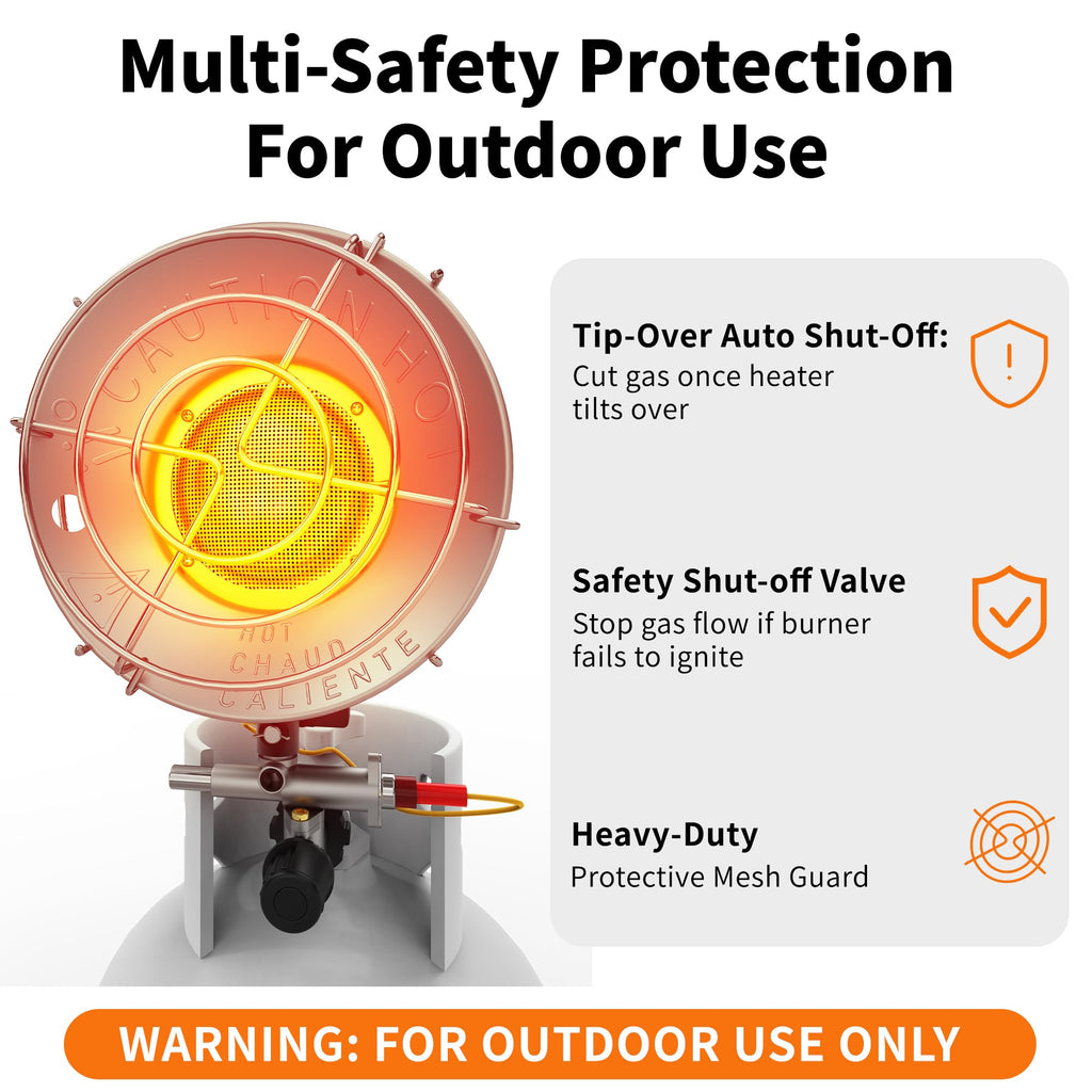 15,000 BTU Single Tank Top Propane Heater, Portable Radiant Heater with Tip-Over Shutoff, Adjustable Heat for Patio