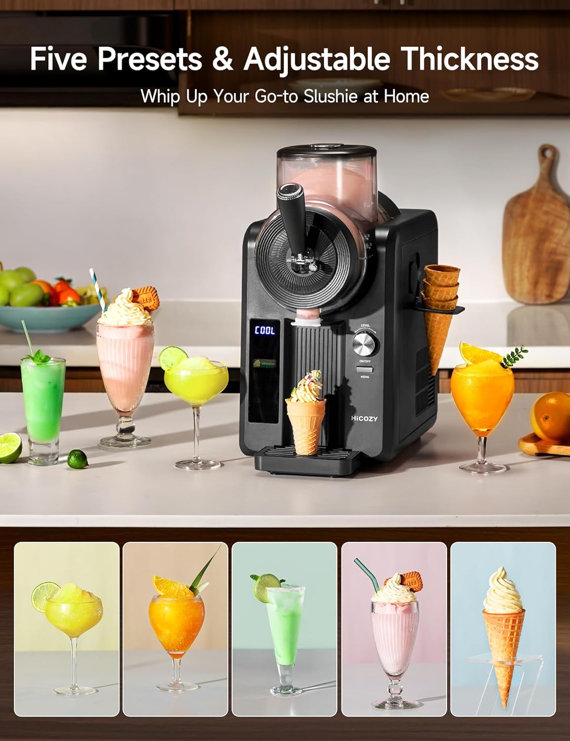 F3 Slushie Machine & Soft Serve Ice Cream Machine, Ice Cream Maker, No Ice Needed, Self-Cleaning, 5 Presets for Soft