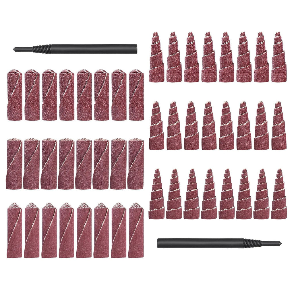 50-Pack 1-1/2" Abrasive Sanding Cartridge Rolls – Cone & Cylinder Sanding Drums with 1/4" Shank Mandrels for Metal Polishing & Woodworking