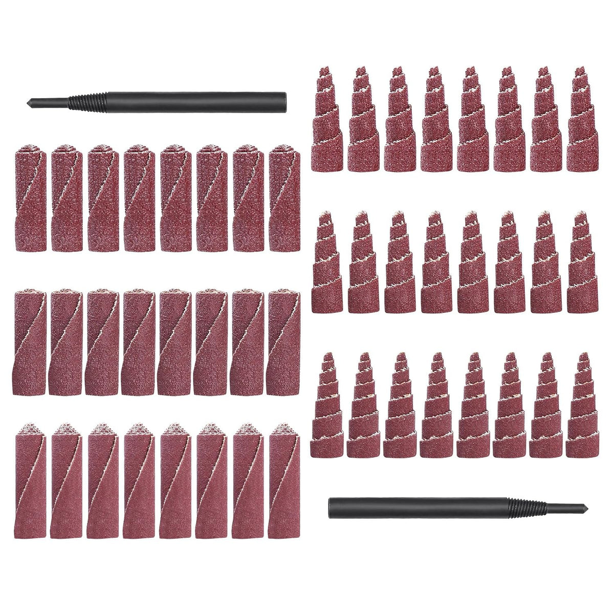 50-Pack 1-1/2" Abrasive Sanding Cartridge Rolls – Cone & Cylinder Sanding Drums with 1/4" Shank Mandrels for Metal Polishing & Woodworking