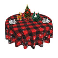 Christmas Snowflake Tablecloth 60 Inch Round, Red Black Buffalo Plaid Cover