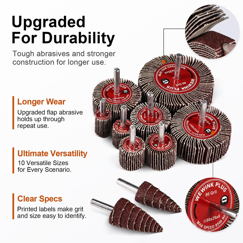 80 Grit Flap Wheel Sander Set, Metal Rust Removal Sanding Wheel for Drill