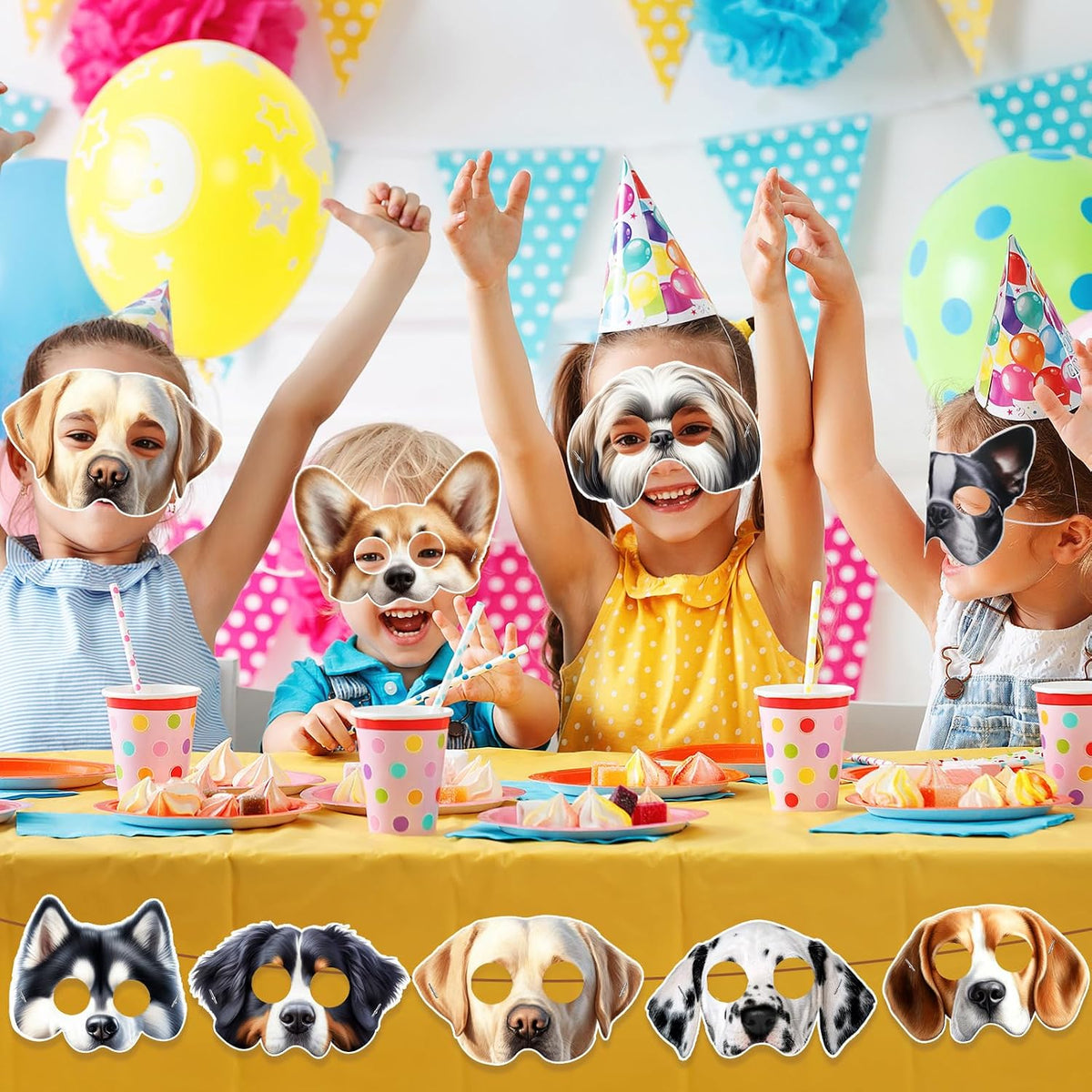 12 Pcs Dog Party Masks for Kid Funny Soft Animal Masks Puppy Themed Decoration for Pet Costume Cosplay Party