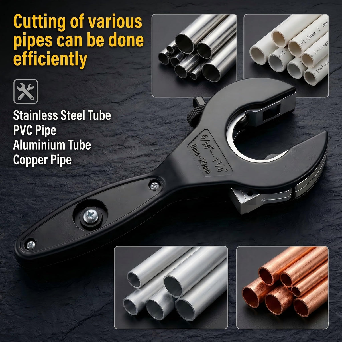 HalfofLife Ratcheting Pipe Cutter, 2 in 1 Close Quarters Tube Compact Cutter, Ratcheting Pipe Cutter Tool for Cutting Copper and Metal Pipes, PVC, Ppr, Plastic Hoses (5/16" to 1 1/8")