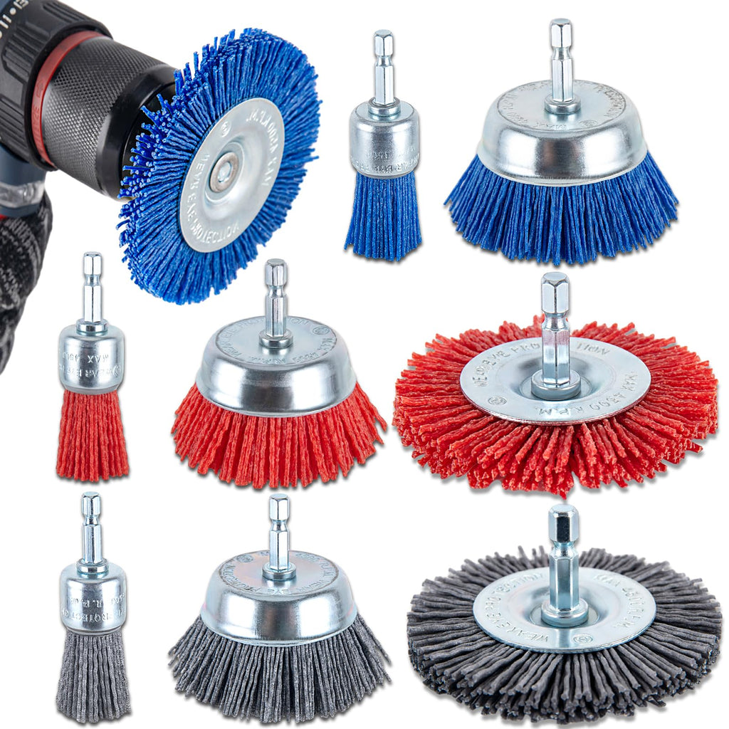 Nylon Brush for Drill,9Pcs Abrasive Filament Nylon Wire Bristle Drill Wheel