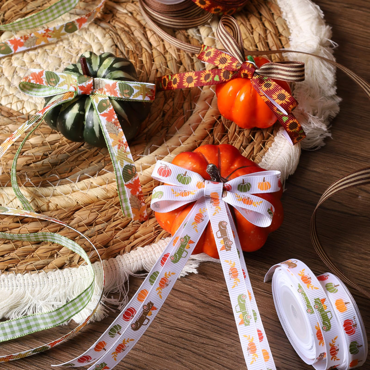 Fall Ribbon for Crafts 3/8" x 50 Yards Autumn Thanksgiving Ribbon