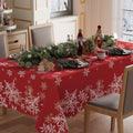 Winter Red Snowflakes Tablecloth Rectangle Christmas Table Cloth Washable Table Covers for Indoor Dining Home Party