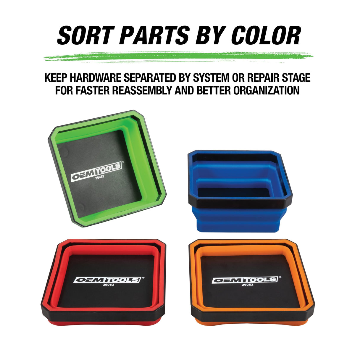 26052 4-Pc Collapsible Magnetic Tray Set 4-1/2" for Small Parts