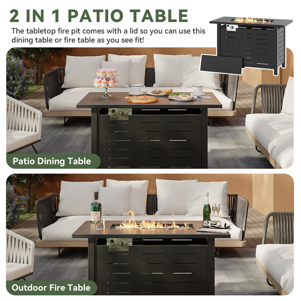 41 Inch Propane Fire Pit Table–50,000 BTU Gas Outdoor Fire Pit Table with Removable Lid & Lava Rocks, Rectangle