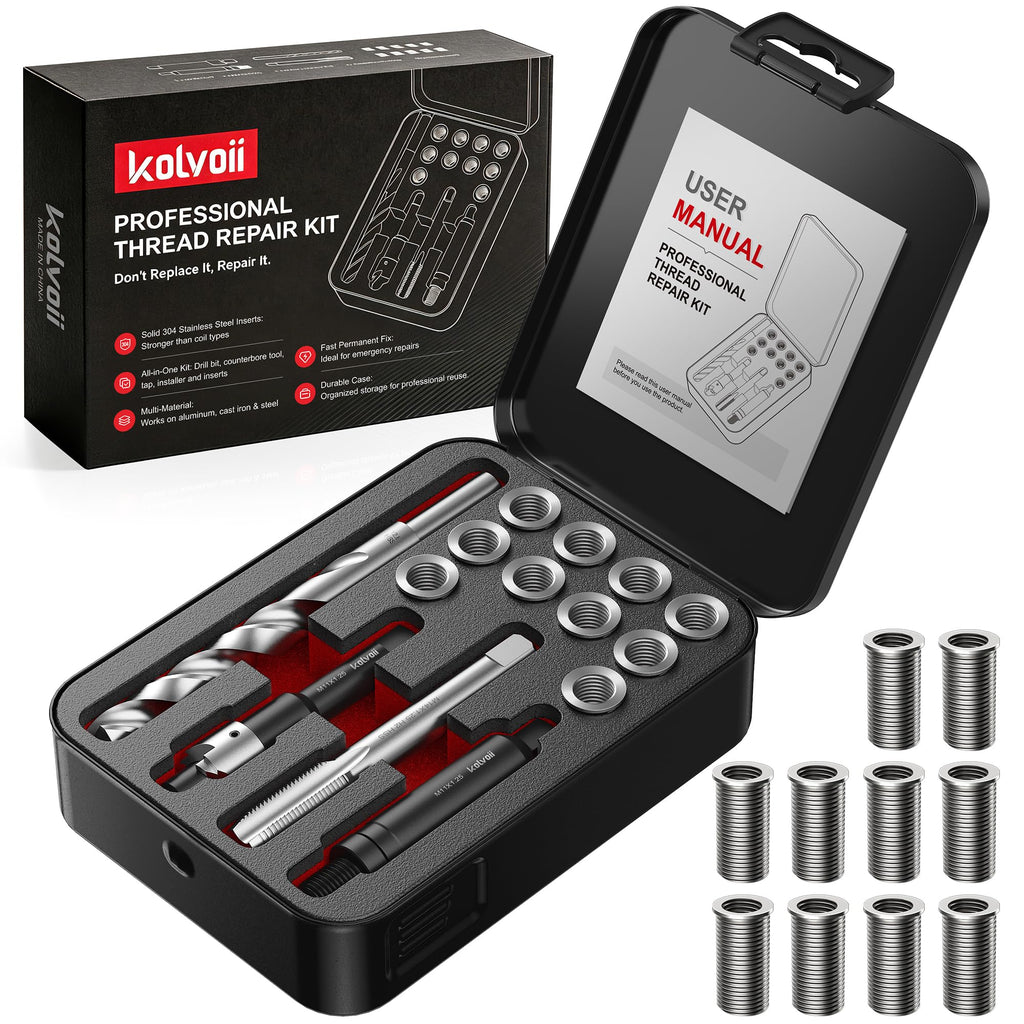 Kolvoii M11x1.25 Thread Repair Kit, 10 Solid 304 Stainless Steel Inserts