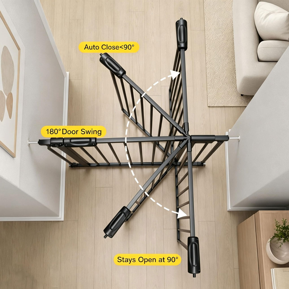 105" Extra-Wide Adjustable Hardware/Pressure-Mounted Pet & Child Safety Gate with Dual-Lock Walk-Through Swing Door for Stairs, Hallways & Wide Doorways