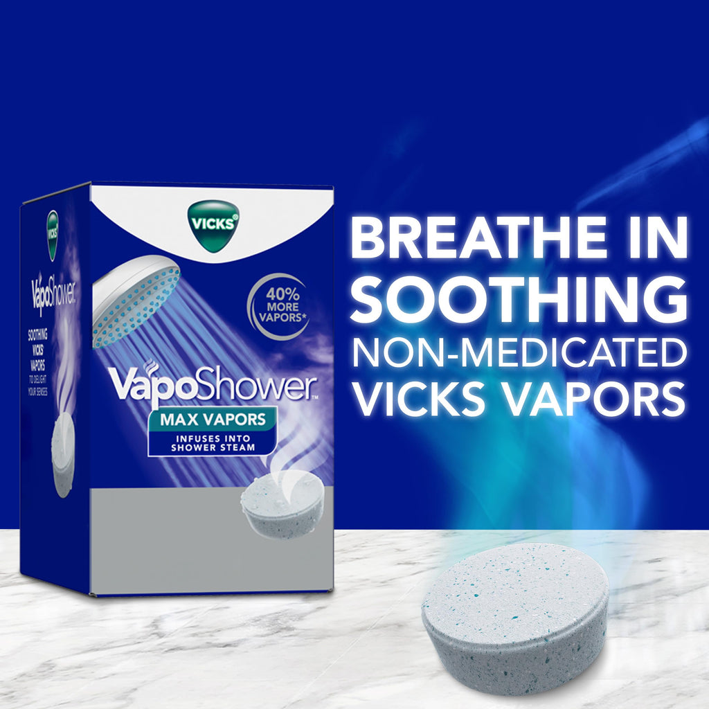 VapoShower Max Tablets, Non-Medicated Eucalyptus Shower Steamer Tablets, Menthol, Aromatherapy, 4ct