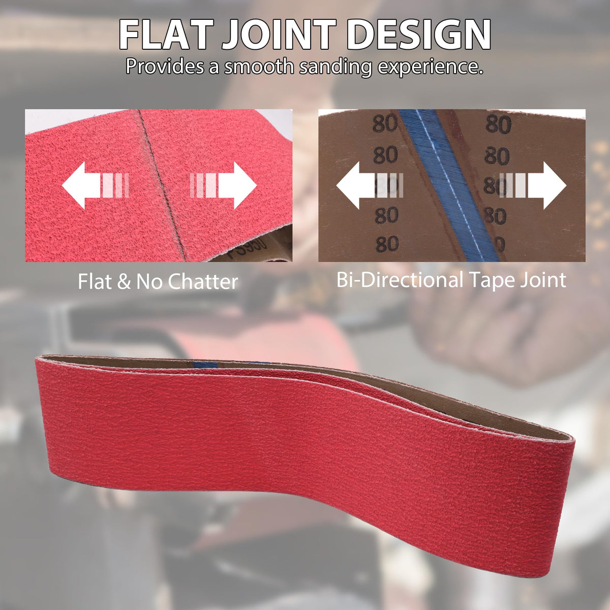 4x36 Ceramic 80 Grit Sanding Belts for Belt Sander, 2 Pack