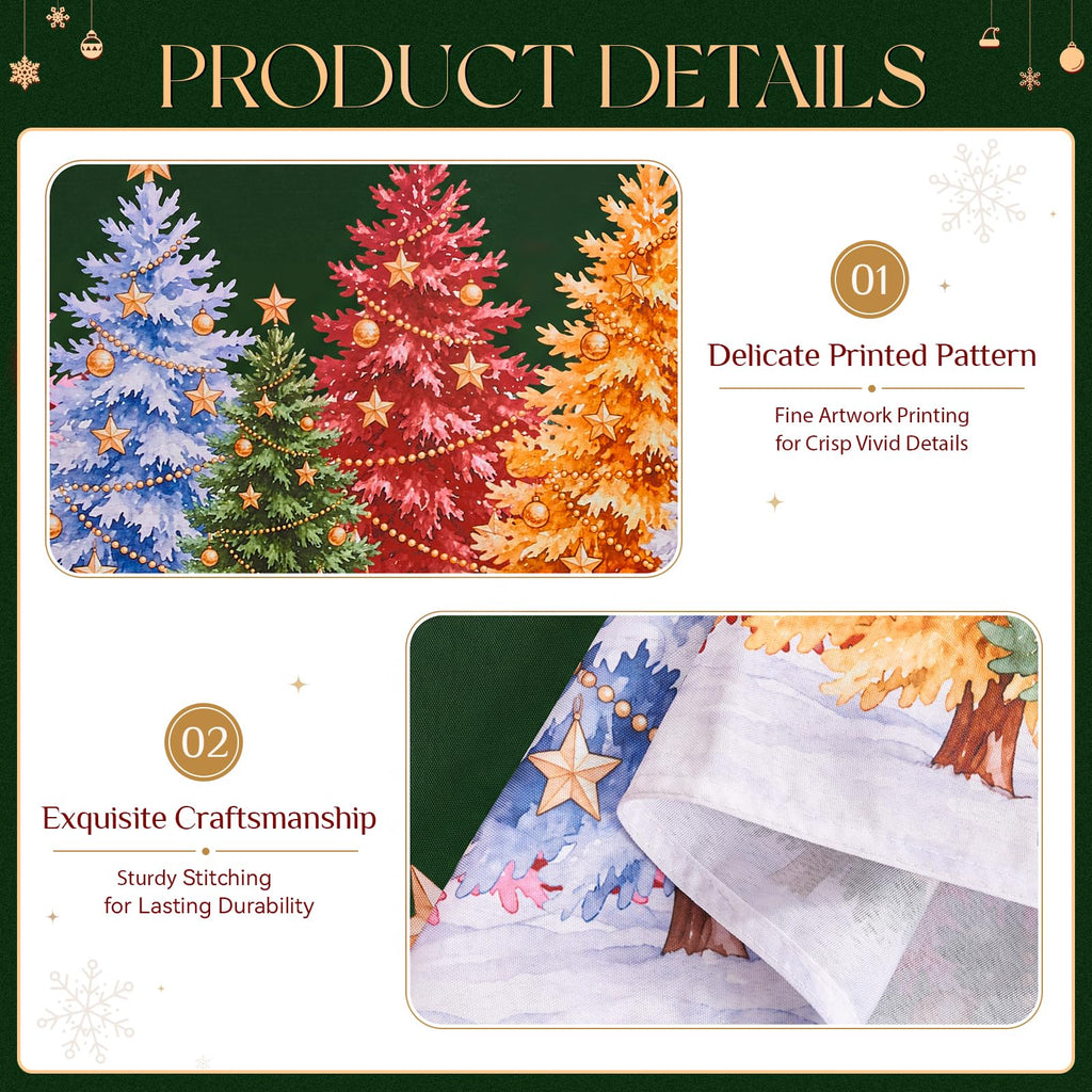 Green Christmas Round Tablecloth Xmas Tree Holiday Decor, 70 Inch