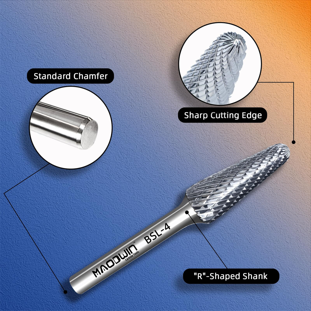 MAODWIN SL-4 Carbide Burr 1/4" Shank Double Cut Precision Rotary Bit