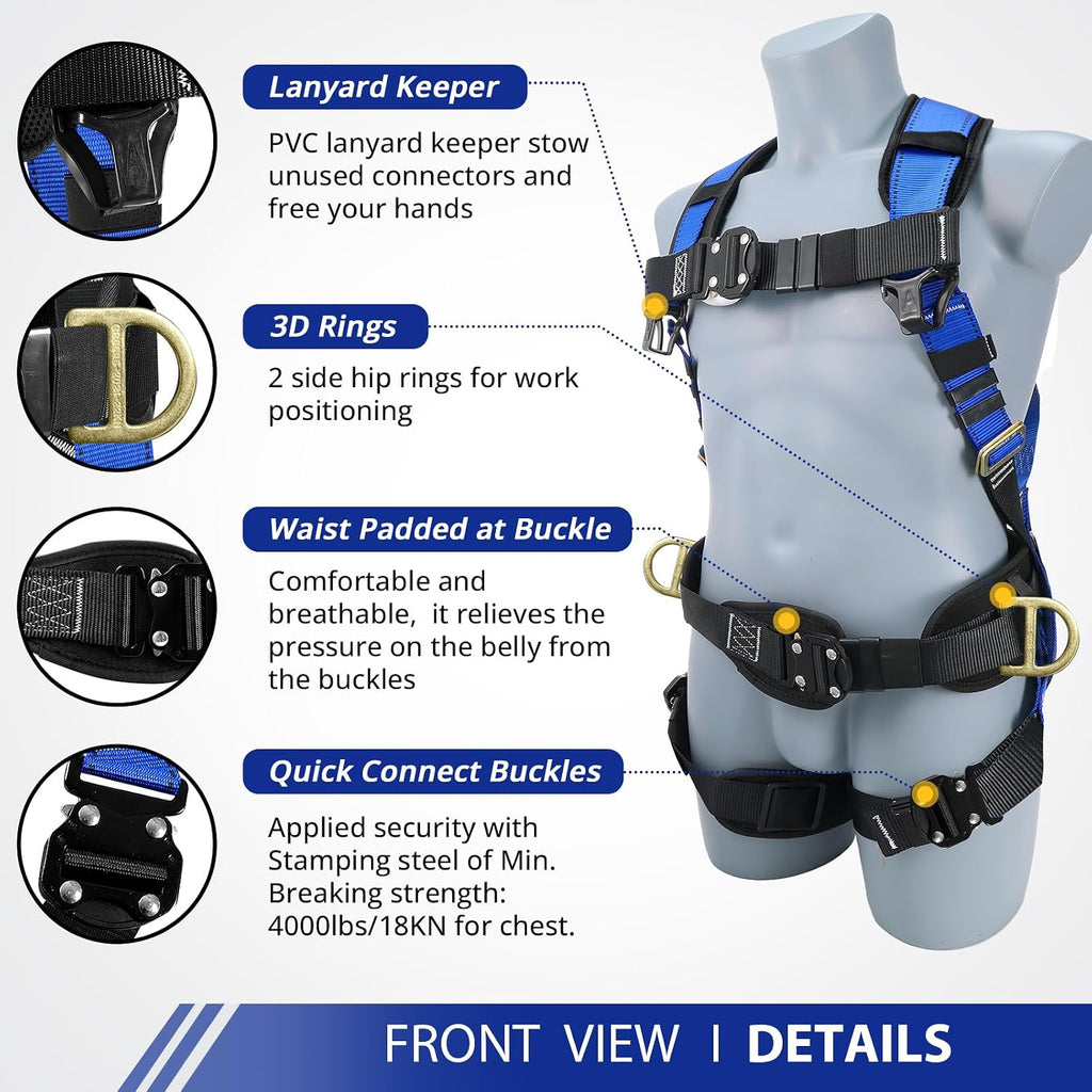 TRSMIMA Safety Harness Fall Protection - Harness Kit for Men Construction | Fall Arrest Roofing Harness Kit Men Full