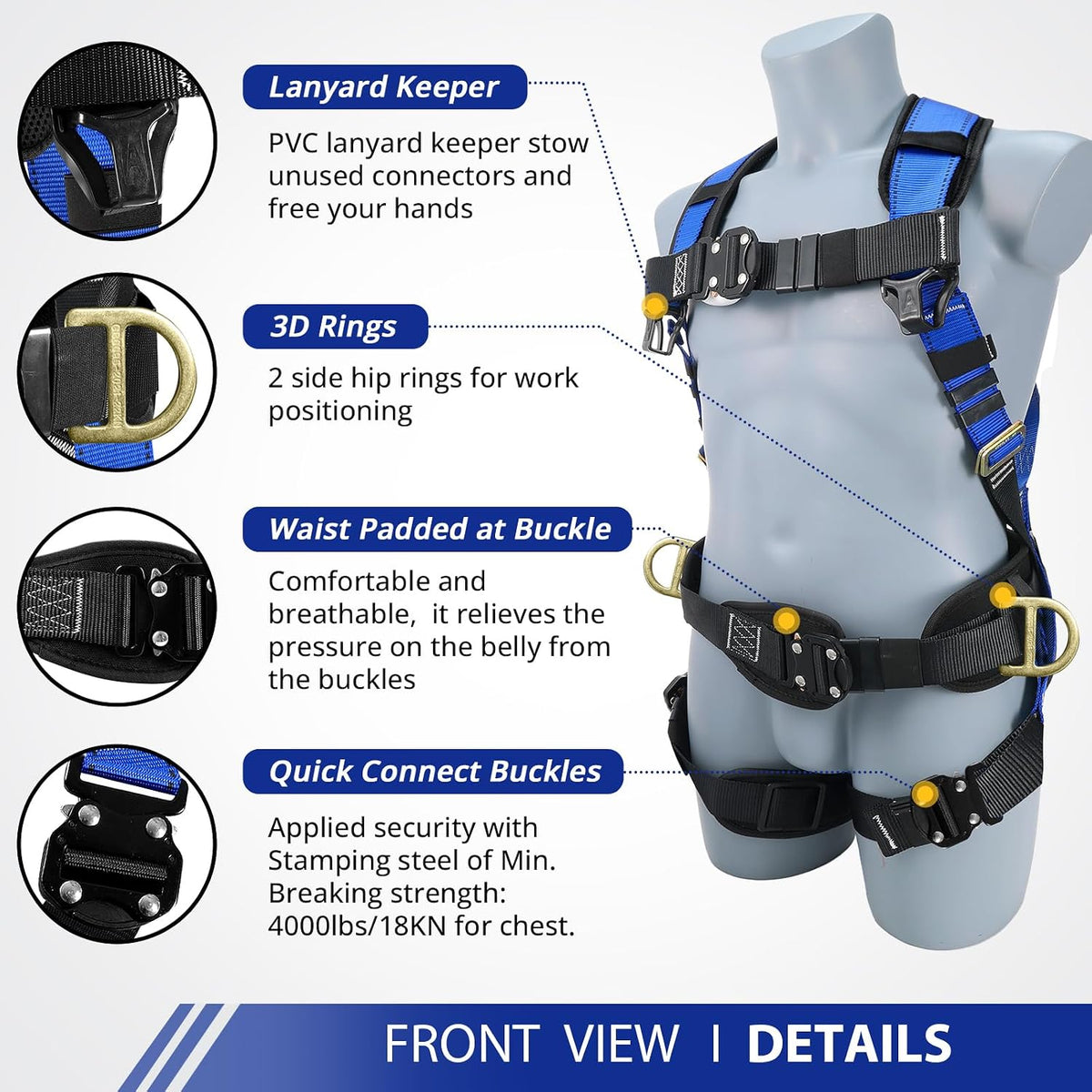 TRSMIMA Safety Harness Fall Protection - Harness Kit for Men Construction | Fall Arrest Roofing Harness Kit Men Full