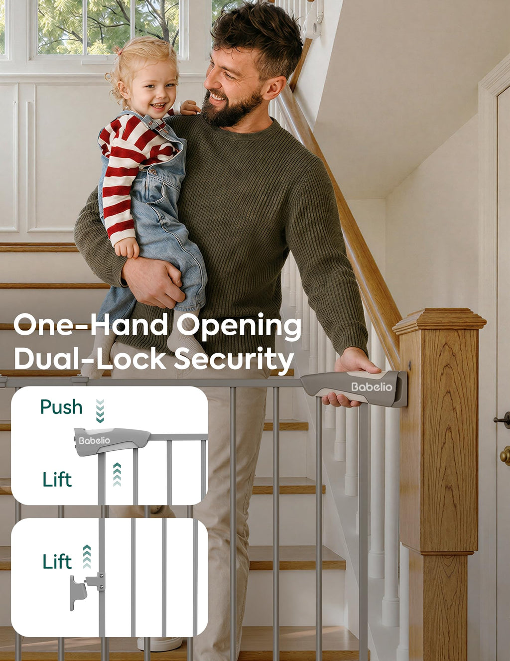 31.5-55" x 28" H Extra-Wide Adjustable Hardware/Pressure-Mounted Pet & Child Safety Gate with Dual-Lock Walk-Through Swing Door for Stairs, Hallways & Wide Doorways — Grey