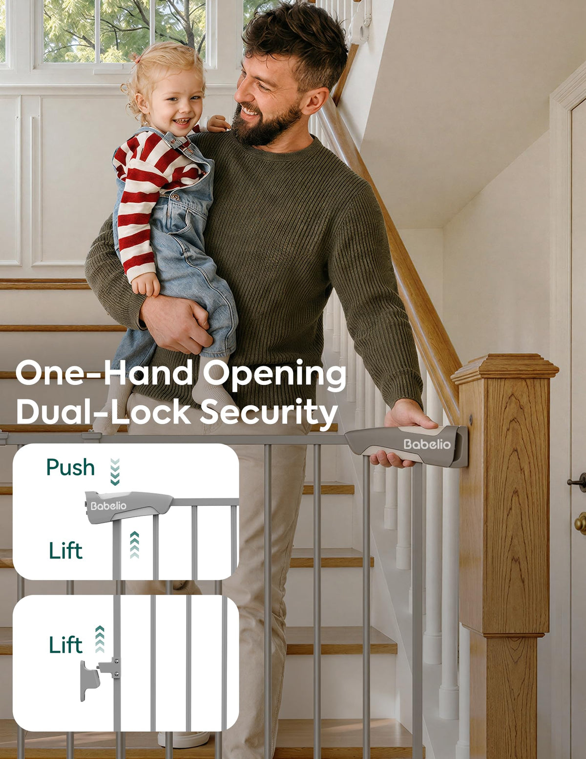 31.5-55" x 28" H Extra-Wide Adjustable Hardware/Pressure-Mounted Pet & Child Safety Gate with Dual-Lock Walk-Through Swing Door for Stairs, Hallways & Wide Doorways — Grey