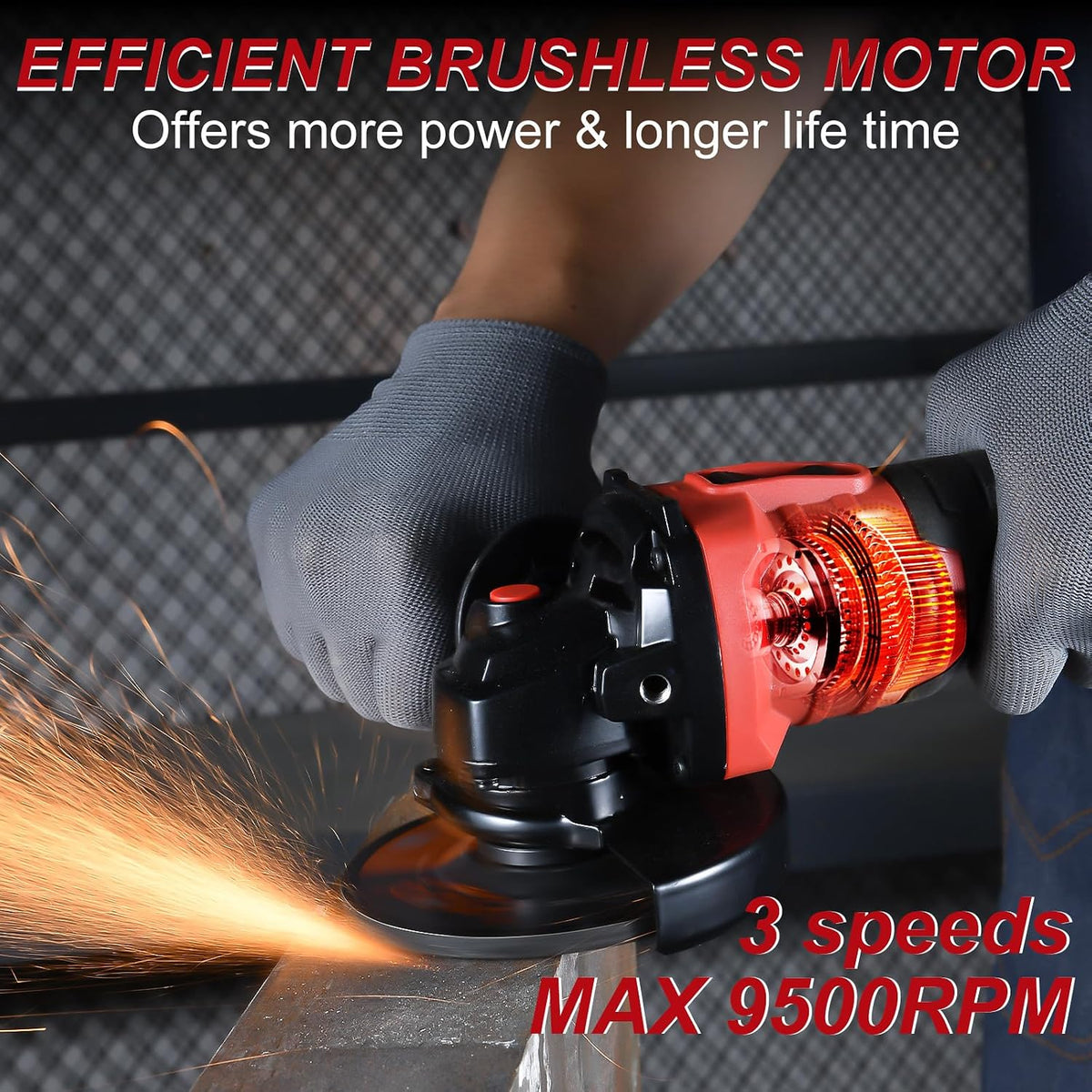 Cordless Angle Grinder 4-1/2 inch, 21V Battery Grinder Kit, Power Electric Cut Off Tool, Brushless Motor, 2x4.0Ah