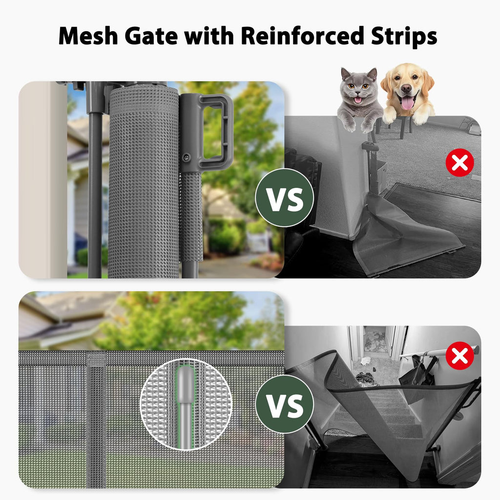 250" Extra-Wide Retractable Indoor/Outdoor Mesh Pet & Child Safety Gate with One-Hand Safety Lock for Wide Openings, Patios & Stairways