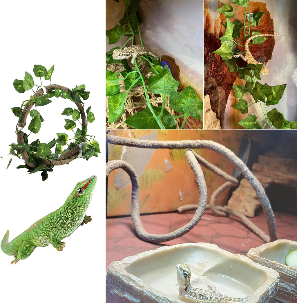 Bearded Dragon Tank Hammock,Natural Seagrass Reptile Lounger Hammocks Decor Flexible Leaves Jungle Climber Vines